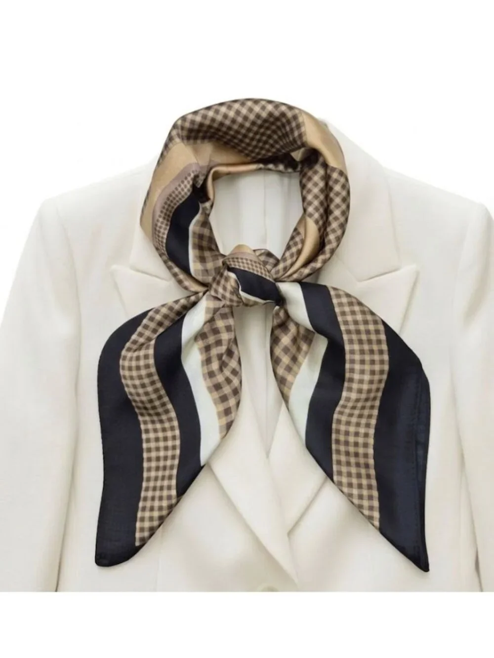 ✨New Elegant Bandana Geometric Scarf Silky Satin Black and Brown Wrap Stylish✨